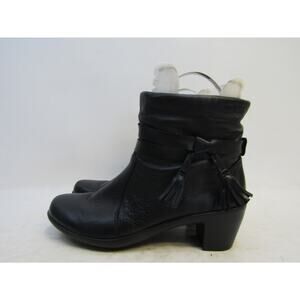 Hotter Womens Size 6 M Black Leather Zip Fringe Ankle Fashion Boots Bootie